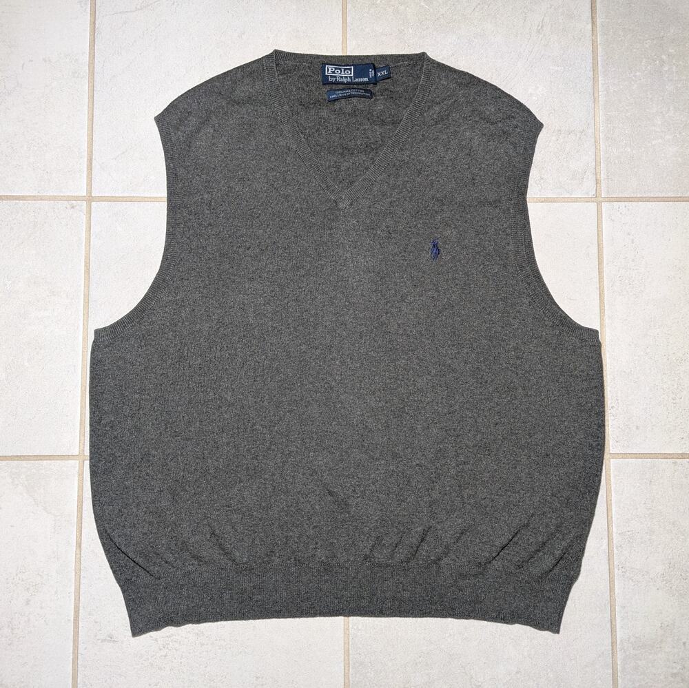 Polo Ralph Lauren Men's XXL Sweater Vest Sleeveless Pima Cotton Gray Vintage